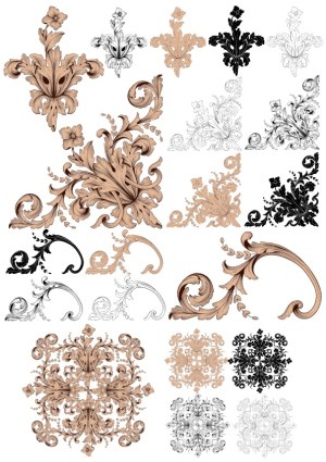 Ornate Baroque Floral Vector Elements in Multiple Styles Free Vector