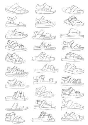 Line Art Collection of Various Sandal Designs Free Vector