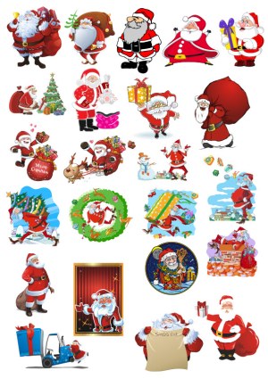 Collection of Various Santa Claus Cartoon Illustrations with Christmas Themes Free Vector
