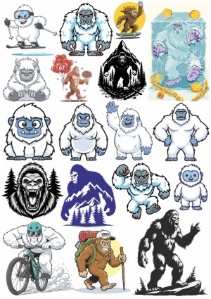 Collection of Yeti and Bigfoot Cartoon and Silhouette Vectors Free Vector