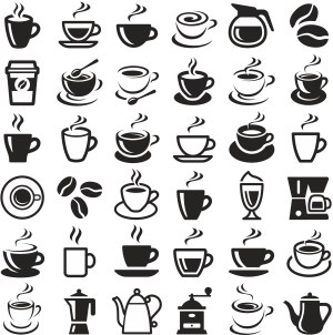 Coffee Cup and Coffee Maker Icon Set Free Vector