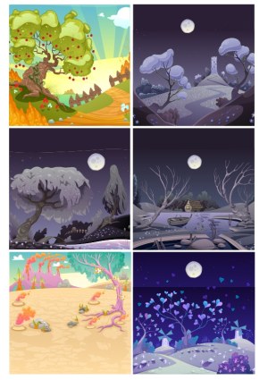 Fantasy Nature Landscape Scenes with Day and Night Settings Free Vector