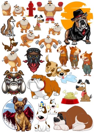 Collection of Cartoon and Realistic Dog and Bulldog Vector Illustrations Free Vector