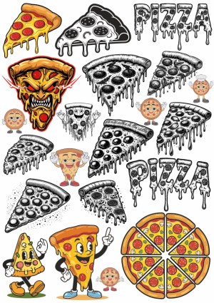 Varied Cartoon and Dripping Style Pizza Slice Illustrations Free Vector