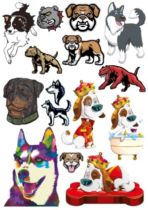 Collection of Diverse Dog Breed Vector Illustrations and Cartoon Characters Free Vector