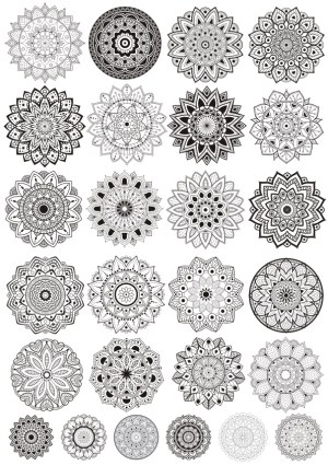 Set of 25 Intricate Black and White Mandala Designs Free Vector