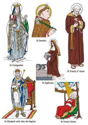 Illustrations of Six Christian Saints with Names Free Vector