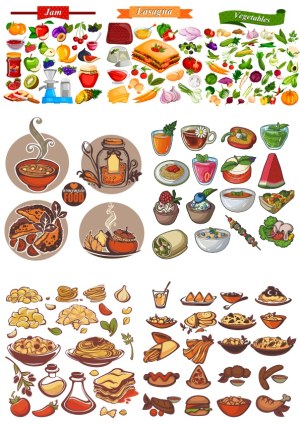 Vector Collection of Homemade Food Ingredients and Dishes Free Vector