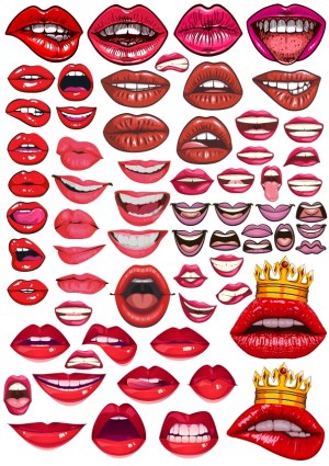 Collection of Various Cartoon-Style Lips and Mouths with Different Expressions Free Vector
