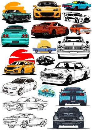 Collection of Sports and Classic Car Vector Illustrations Free Vector