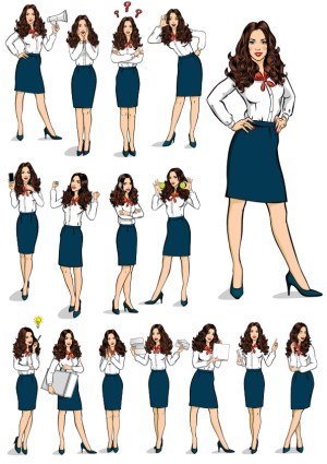 Businesswoman Character Various Poses and Expressions Vector Set Free Vector
