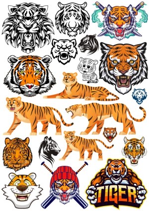 Set of Tiger Vector Illustrations and Logos Free Vector