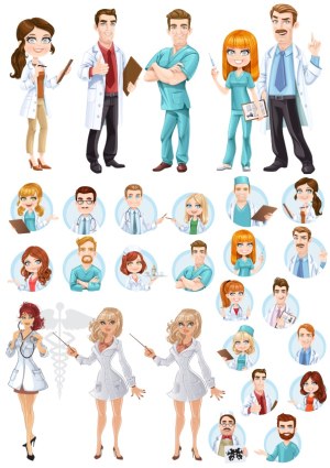 Cartoon Medical Professionals Vector Characters Collection Free Vector