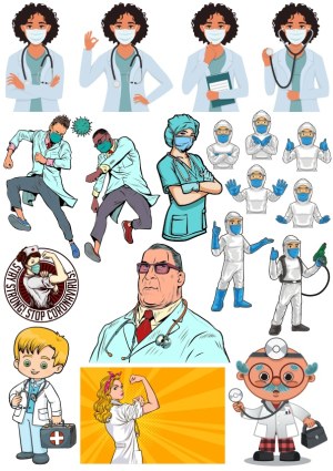 Vector Collection of Diverse Medical Professionals and Coronavirus Prevention Free Vector
