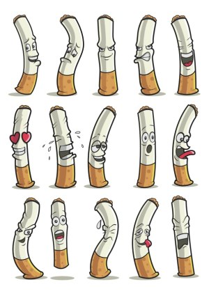 Set of Cartoon Cigarette Characters with Various Emotions Free Vector