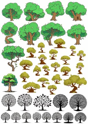 Collection of Various Tree Vector Illustrations and Silhouettes Free Vector