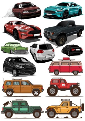 Illustrated Car and Truck Vector Collection Free Vector