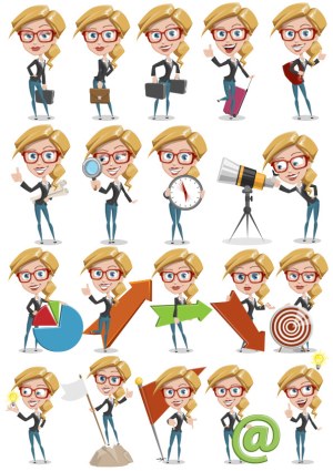 Blonde Businesswoman Cartoon Character Various Poses and Actions Free Vector