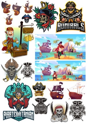 Pirate-Themed Vector Illustrations and Logos Free Vector