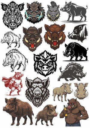 Collection of Wild Boar and Warthog Vector Illustrations Free Vector