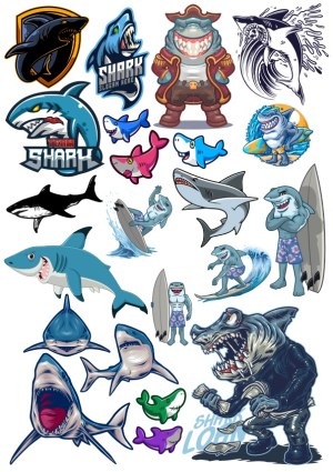 Collection of Cartoon and Mascot Shark Vectors Free Vector