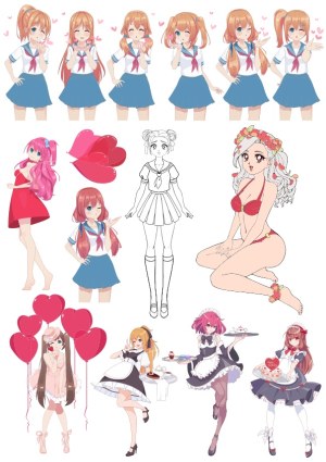 Anime Style Female Characters and Poses Vector Collection Free Vector