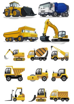 Set of Construction Vehicles and Heavy Machinery Vector Icons Free Vector