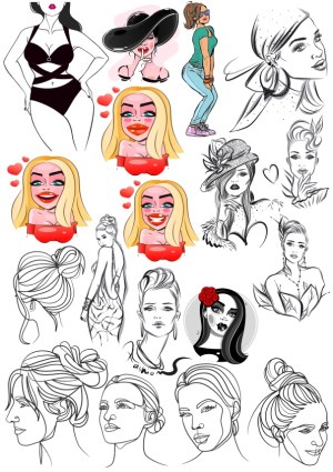 Collection of Female Fashion and Beauty Vector Sketches Free Vector