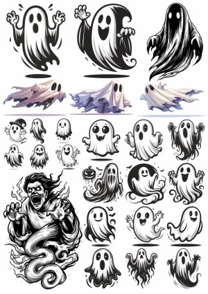 Collection of Halloween Ghost and Spirit Vector Illustrations Free Vector