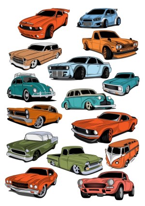 Collection of Vintage and Classic Car Vector Illustrations Free Vector