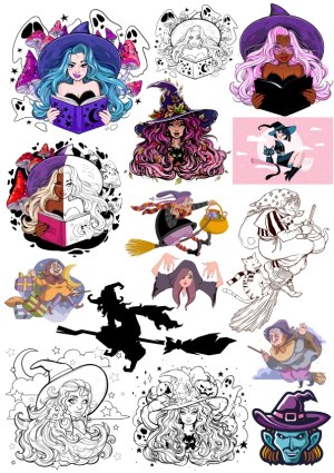 Collection of Witch and Halloween Vector Illustrations Free Vector
