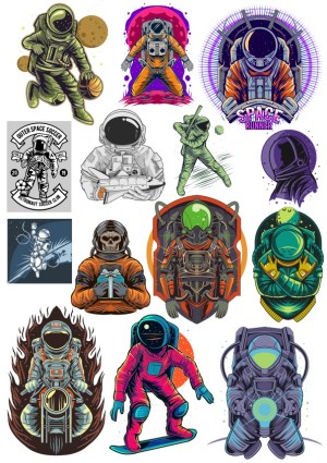 Collection of Colorful Astronaut and Space-themed Vector Illustrations Free Vector