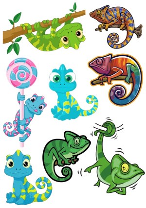 Colorful and Playful Cartoon Chameleons Vector Set Free Vector