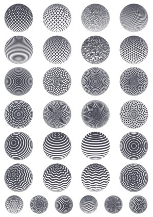 Set of 30 Black and White Patterned Spheres Vector Free Vector