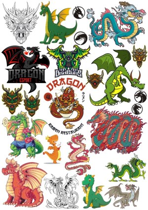 Assorted Cartoon and Fantasy Dragon Vector Illustrations Free Vector