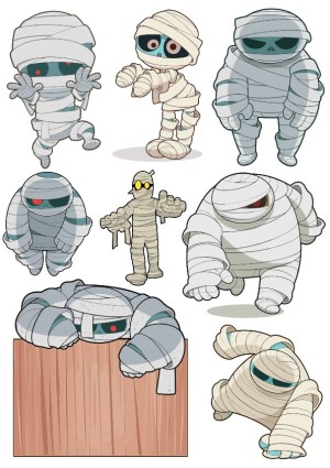 Cute Cartoon Mummy Characters Set Free Vector