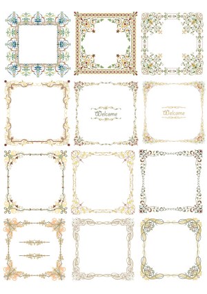 Set of Twelve Vintage Floral and Ornate Decorative Frames Free Vector