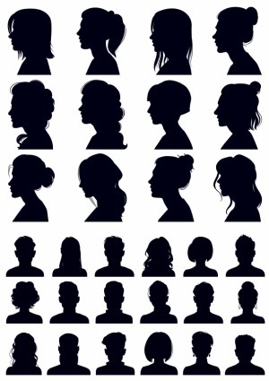 Female and Male Silhouette Profiles and Front Views Free Vector