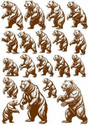 Vintage Style Standing Grizzly Bear Vector Set Free Vector