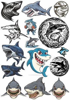 Collection of Cartoon and Graphic Shark Illustrations Free Vector