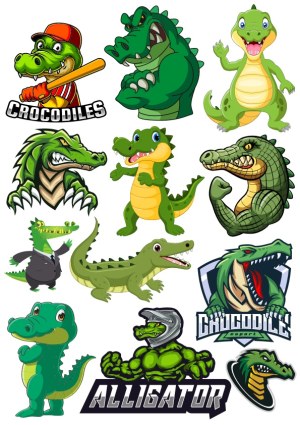 Collection of Cartoon and Mascot Crocodile and Alligator Characters Free Vector