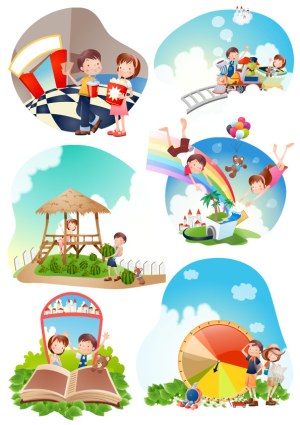 Children Imaginary Adventures and Everyday Activities Vector Set Free Vector