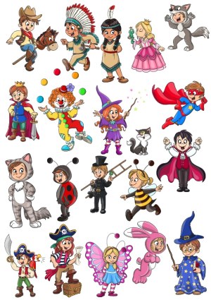 Cute Kids in Various Fun Costumes Vector Set Free Vector