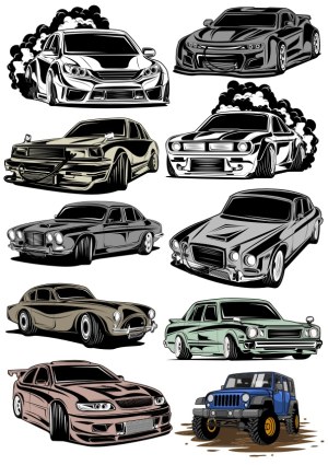 Collection of Stylized Classic and Modern Cars Vector Set Free Vector