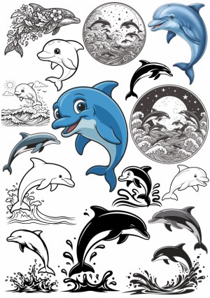 Collection of Decorative Dolphin Illustrations and Designs Free Vector