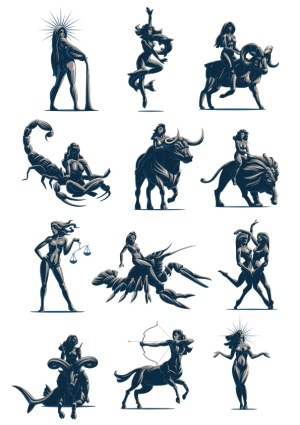 Zodiac Signs with Female Figures and Mythical Creatures Vector Set Free Vector