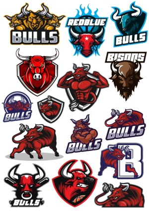 Collection of Bulls and Bison Sports Team Logos Free Vector
