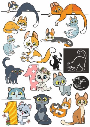 Collection of Cute Cartoon Cats in Various Poses and Styles Free Vector