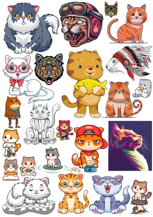 Collection of Various Cat Illustrations and Cartoons Free Vector