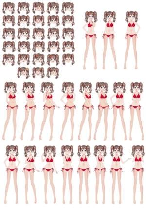 Anime Girl Character Set in Red Bikini with Multiple Poses and Facial Expressions Free Vector